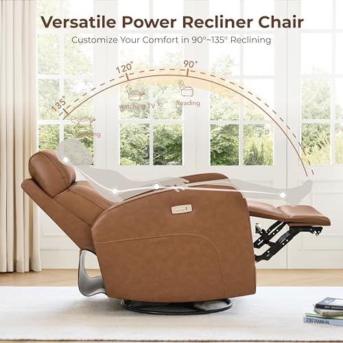 Genuine Leather Power Swivel Glider Recliner Chair 9098
