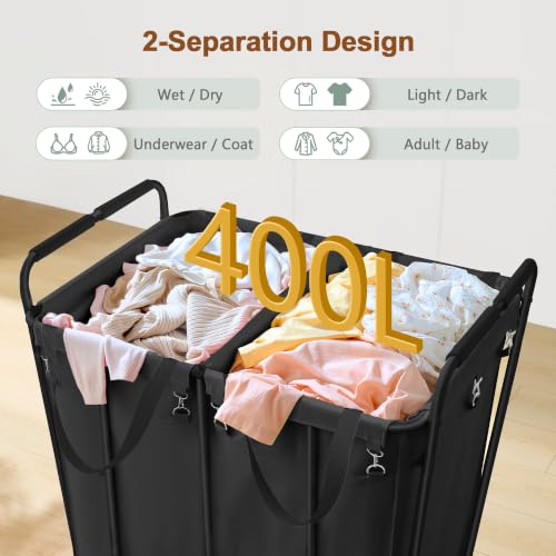 2 Section Laundry Sorter Cart