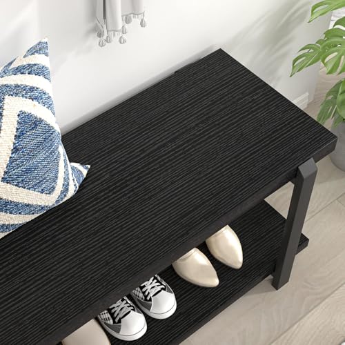 Industrial Modern Entryway Shoe Storage Bench for Hallway Living Room Bedroom