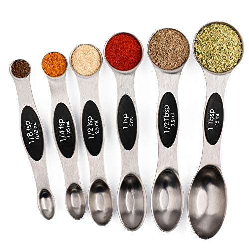 Magnetic Measuring Spoons Set of 6 Stainless Steel Dual Sided Stackable Teaspoon for Measuring Dry and Liquid Ingredients