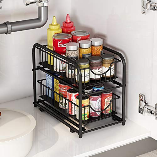 under sink storage 2 Tier Stackable Sliding Basket Organizer Drawer For Kitchen And Bathroom