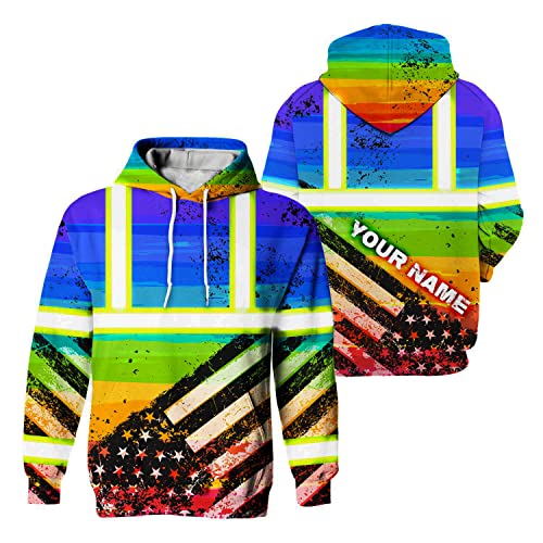 US Flag High Visibility Hoodie for Men Reflective Hoodie Safety Workwear for Worker Runner Patriotic ACC02