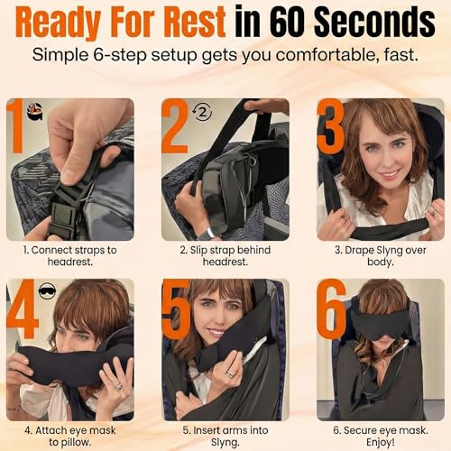 3-in-1 Airplane Sleep Support System - 2 Pack Integrated Plane Sleeping Accessories with Memory Foam Long Haul Flight Pillow