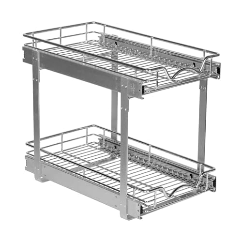 2-Tier Pull-Out Cabinet Organizer with Heavy-Duty Steel Frame, Full-Extension Sliding Shelves, Holds 100 lbs, Easy Install for Kitchen, Pantry & Under Sink Cabinets