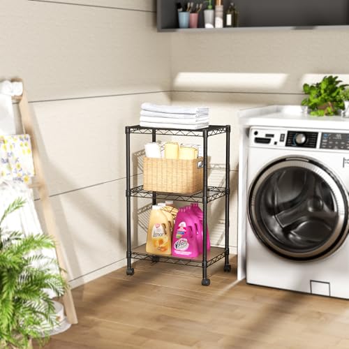 3 Shelves Storage Shelf Wire Shelving Unit Metal Adjustable Wheels