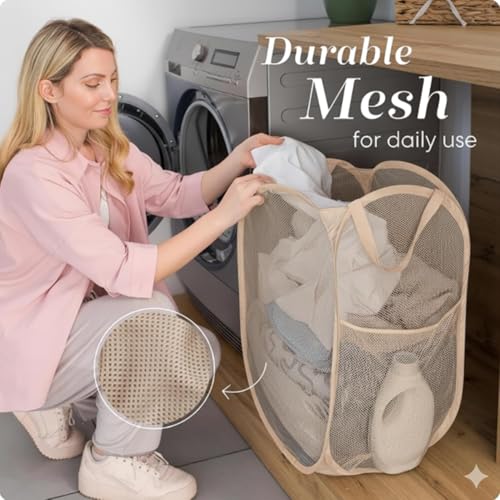 Collapsible Mesh Pop Up Hamper with Side Pocket