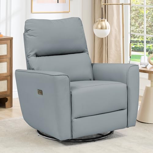 Swivel Rocking Nursery Recliner Chair Rocker Recliner Glider Deep Seat PU Leather Sofa Chair with high Backrest for Nursery