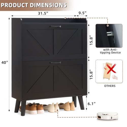Shoe Cabinet Storage for Entryway with 2 Flip Drawers