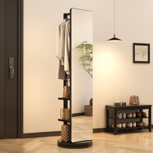 Full Length Mirror Coat Rack Solid Wood Floor Mirror 66"x12" Full Length Mirror with Stand Long Mirrors for Bedroom
