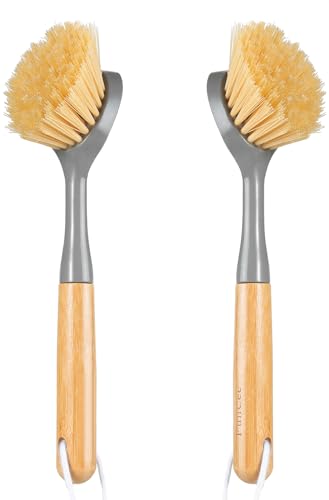 2 Pack Kitchen Dish Brushes with Bamboo Handle