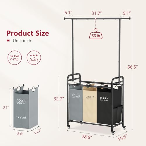 Laundry Sorter with Hanging Bar