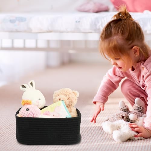 Small Woven Storage Baskets Decorative Rope Bins for Organizing Shelves