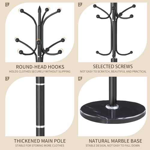 Modern Metal Coat Rack Stand with Natural Marble Base