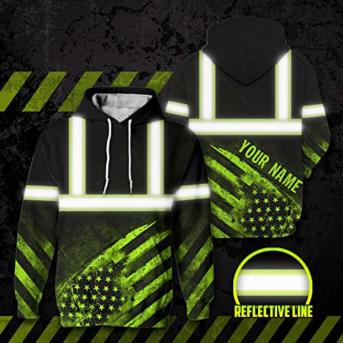 US Flag High Visibility Hoodie for Men Reflective Hoodie Safety Workwear for Worker Runner Patriotic ACC02