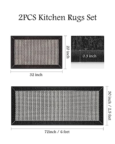 2 PCS Kitchen Rugs Mats Non Skid Washable