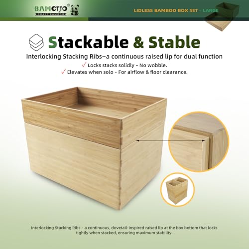 Bamboo Storage Box Stackable Lidded Organizer Bin