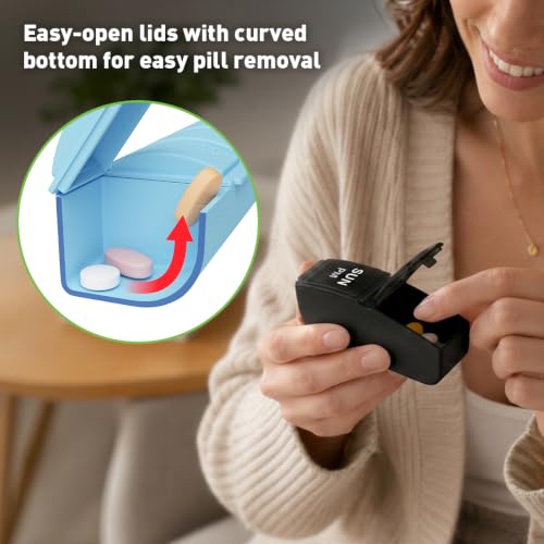 Weekly (7-Day) AM/PM Pill Organizer, Vitamin and Medicine Box, Large Pop-Out Compartments, 2 Times a Day