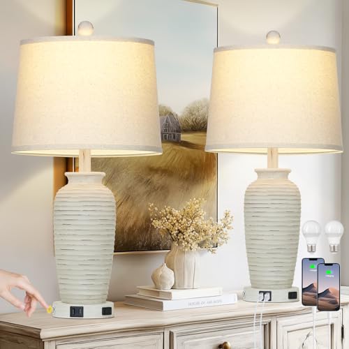 25" Farmhouse Jar Table Lamps Set og 2 Retro Farmhouse Rustic Bedside Lamp