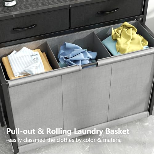 Laundry Hamper Laundry Basket with 3 Section Pull