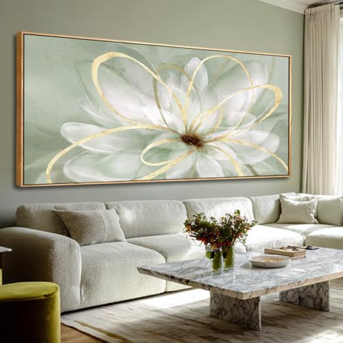 Green Canvas Wall Art for Living Room Flowers Grey Abstract Wall Decor White Horse Pictures Gold Leaves Artwork Arts for Hotel Office