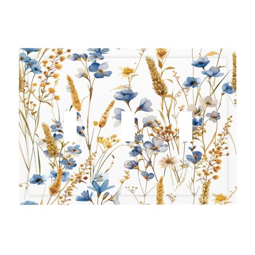 Blue Dandelion Vintage Floral Boho Flower Light Switch Cover Plate 1 Gang No Device Blank Electrical Wall Plates Faceplate Decorative Switch Plate Covers for Bedroom Living Room Home Decor