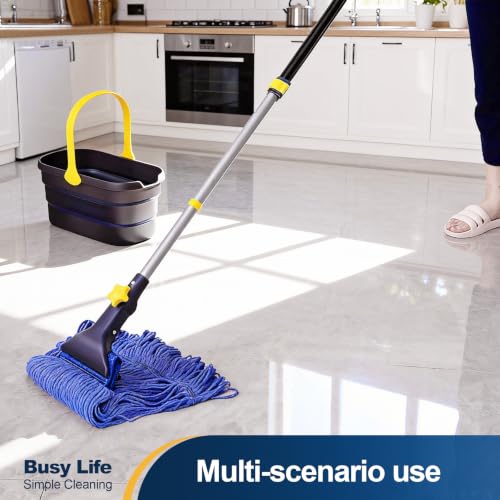 Looped End String Wet Mop Heavy Duty Cotton Mop Commercial Industrial Grade Iron Pole Jaw Clamp Floor Cleaning 51in Long