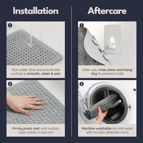 Shower Stall Mat Non Slip 21x21 Square Shower and Standing Bathtub Mat for Baby INCL. 2 Hooks for Storage Anti Slip Shower Mats with Suction Cups Soft on Feet Machine Washable Homerella
