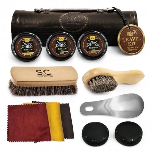 Compact Travel Size Leather Shoe Shine Kit for Men & Women