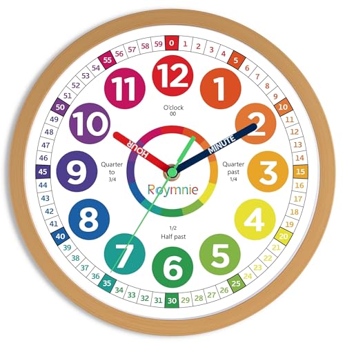 Wall Clock for Kids Learning to Tell Time Easily Clock Non Ticking Battery Operated Colorful Teaching Time Clock Decorative for Kids Room Classroom School