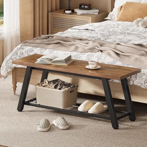 Industrial Entryway Bench Rustic Wood and Metal Storage Bench for Indoor Living Dining Room Bedroom Long Shoe Benches Seat