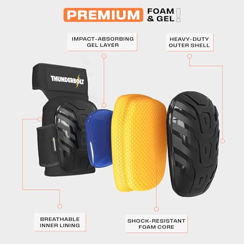 Knee Pads for Men Construction Knee Pads for Work for Men and Women with Double Gel for Gardening Flooring Roofing Heavy Duty with Extra Thick Foam and Strong Adjustable Non