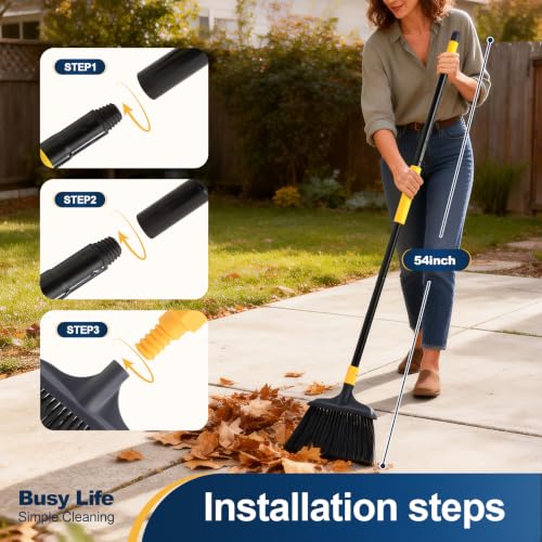 Heavy Duty Broom Outdoor Commercial for Courtyard Garage Lobby Mall Market Floor Home Kitchen Room Office Pet Hair Rubbish 54Inch