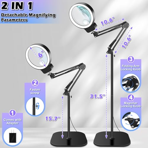 30X 10X Large Floor Magnifying Glass with Light and Stand