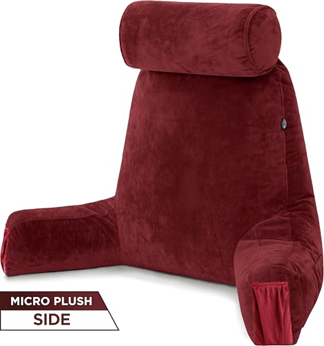 Adult Reading Sit Up Bed Rest Pillow for Bed with Arms & Neck Roll on Bungee Cord
