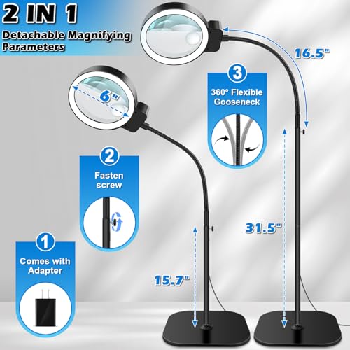 30X 10X Large Floor Magnifying Glass with Light and Stand
