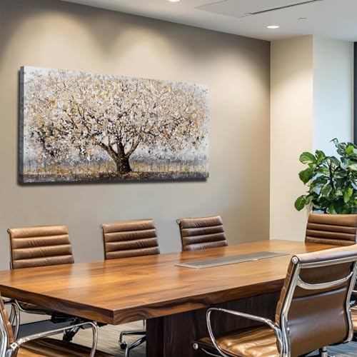 Gold Tree Wall Art Framed Canvas Pictures Sunflowers Wall Decor Beach Decorations Gold And Green Arts for Home Hotel