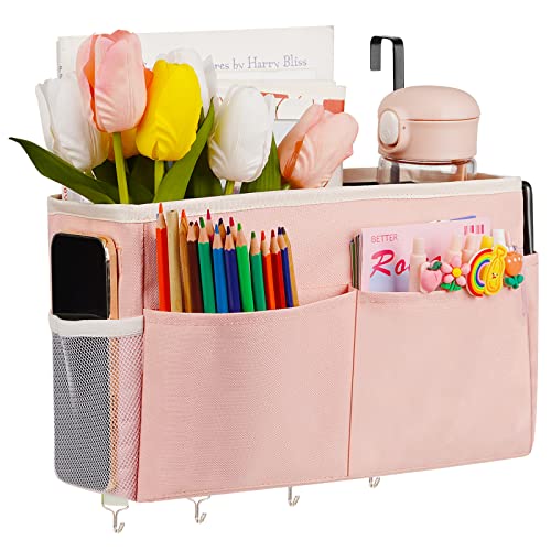 Bedside Storage Organizer 5 Pockets with 4 Hooks Hanging Storage Bag for Headboards