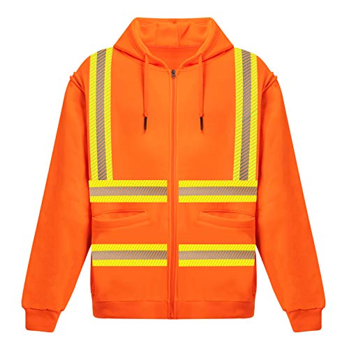 High Visibility Reflective Safety Hoodie Jacket With Removable Sleeves Hi Vis Outdoor Protective Workwear Unisex