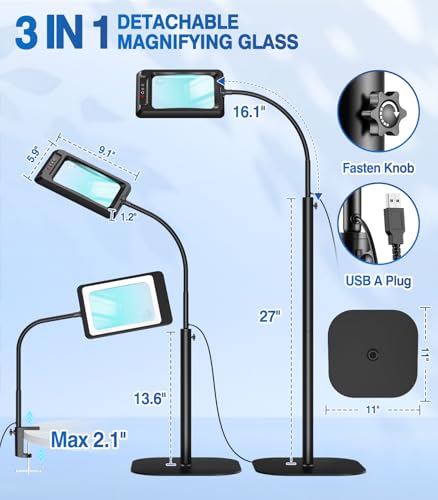 10X Large Floor Magnifying Glass with Light and Stand