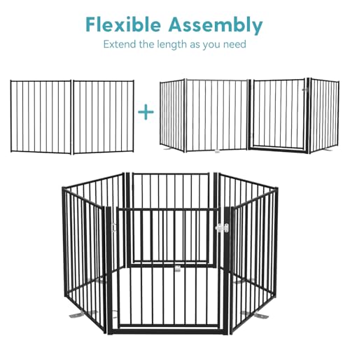 Freestanding Dog Gate with Door for Indoor & Outdoor