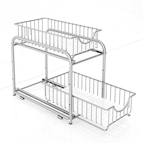 under sink storage 2 Tier Stackable Sliding Basket Organizer Drawer For Kitchen And Bathroom