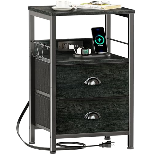 Nightstands Set of 2 with Charging Station