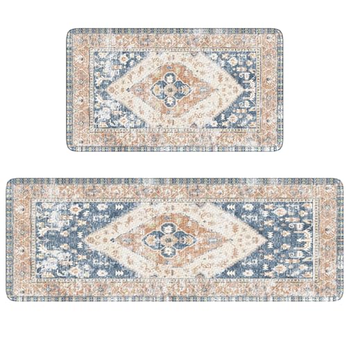 KIMDOE Boho Kitchen Rugs and Mats 2PCS Cushioned Anti Fatigue Kitchen Mat Non