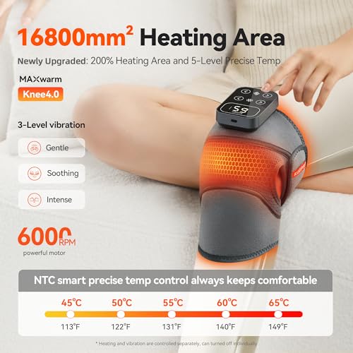 Cordless Knee Massager with Heat Vibration for Pain Relief