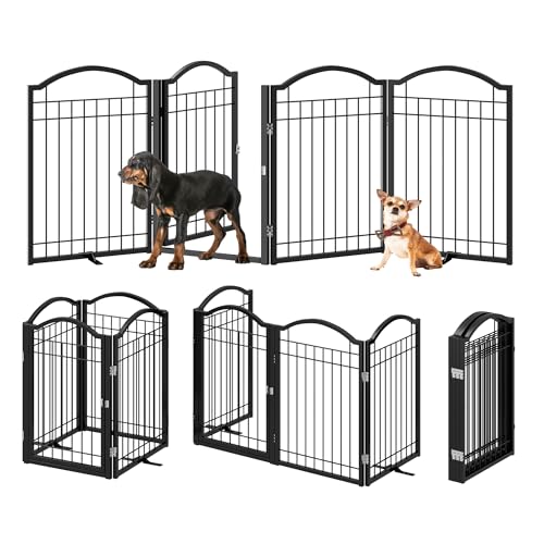Metal No Assembly Freestanding Dog Gate with Door Walk Through
