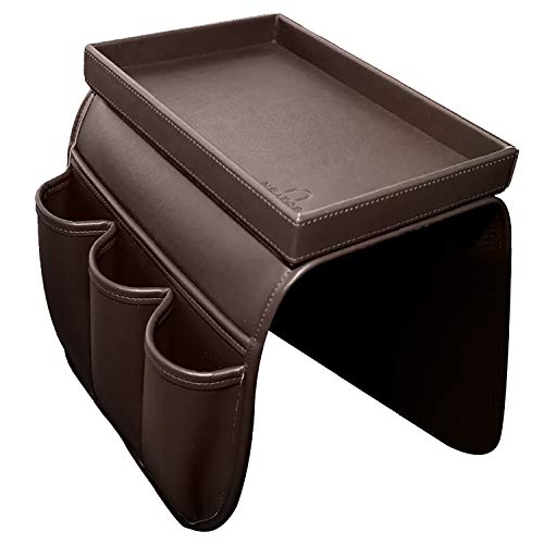 Couch Remote Caddy Control Holder Sofa Organizer with Detachable Wooden Snack Tray for Recliner Mattresses Chair Armrests with 4 Slots