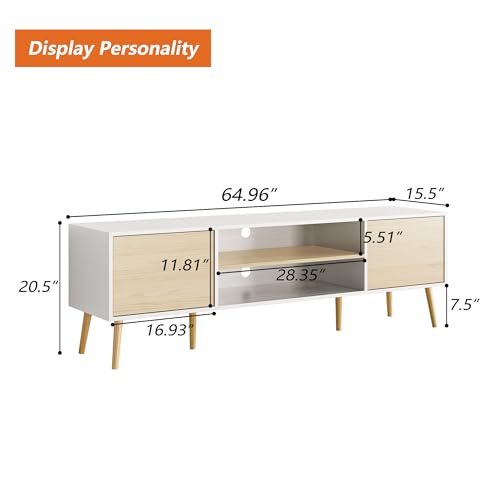 Wood Entertainment Center TV Console Table with Storage Cabinets for Living Room
