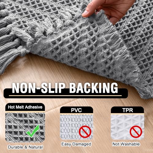 Waffle Bath Mat Super Absorbent Boho Bath Mat Non Slip Bath Rugs for Bathroom Floor Machine Washable Dry Fast Bathroom Rugs with Tassels
