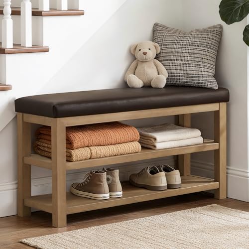 Shoe Rack Bench with Leather Cushion