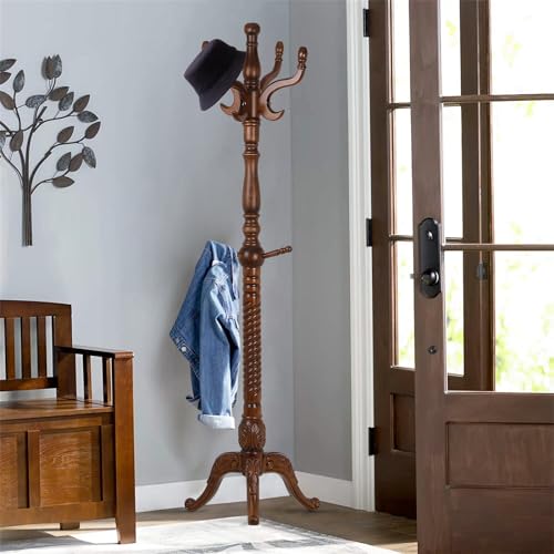 Coat Rack Freestanding Wood Tree Rack with 8 Hooks